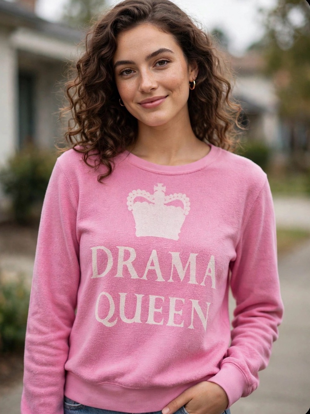 Wildfox Pink "Drama Queen" Crewneck Sweater